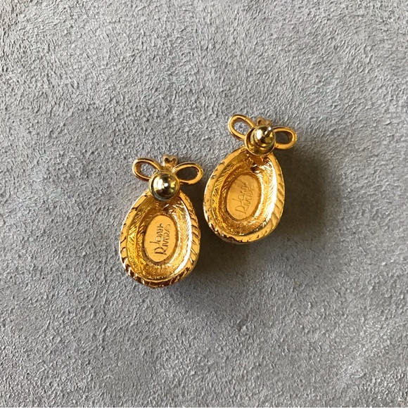 Joan Rivers Vintage Faberge Egg Gold Tone Bow Rope Classic Post Earrings SIGNED - Picture 9 of 10